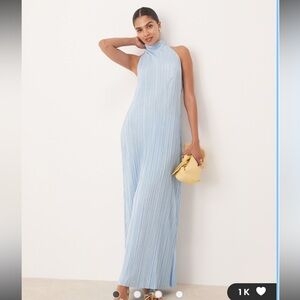 Elegant Light Blue Pleated Dress